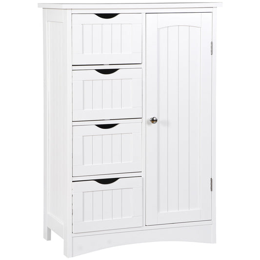 ZENY Bathroom Floor Cabinet, Freestanding Storage Cabinet with 4 Drawers and Adjustable Shelves, Modern Cupboard for Home Living Room Office, White